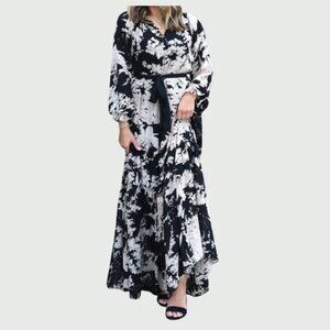 Fate Women's Button Front Long Sleeve Maxi Dress Floral Print Lurex Chiffon NWT